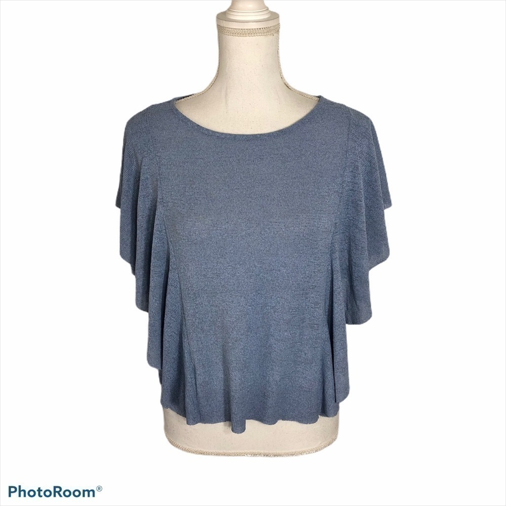 Mango Suit Flutter Sleeve Blue Blouse Small